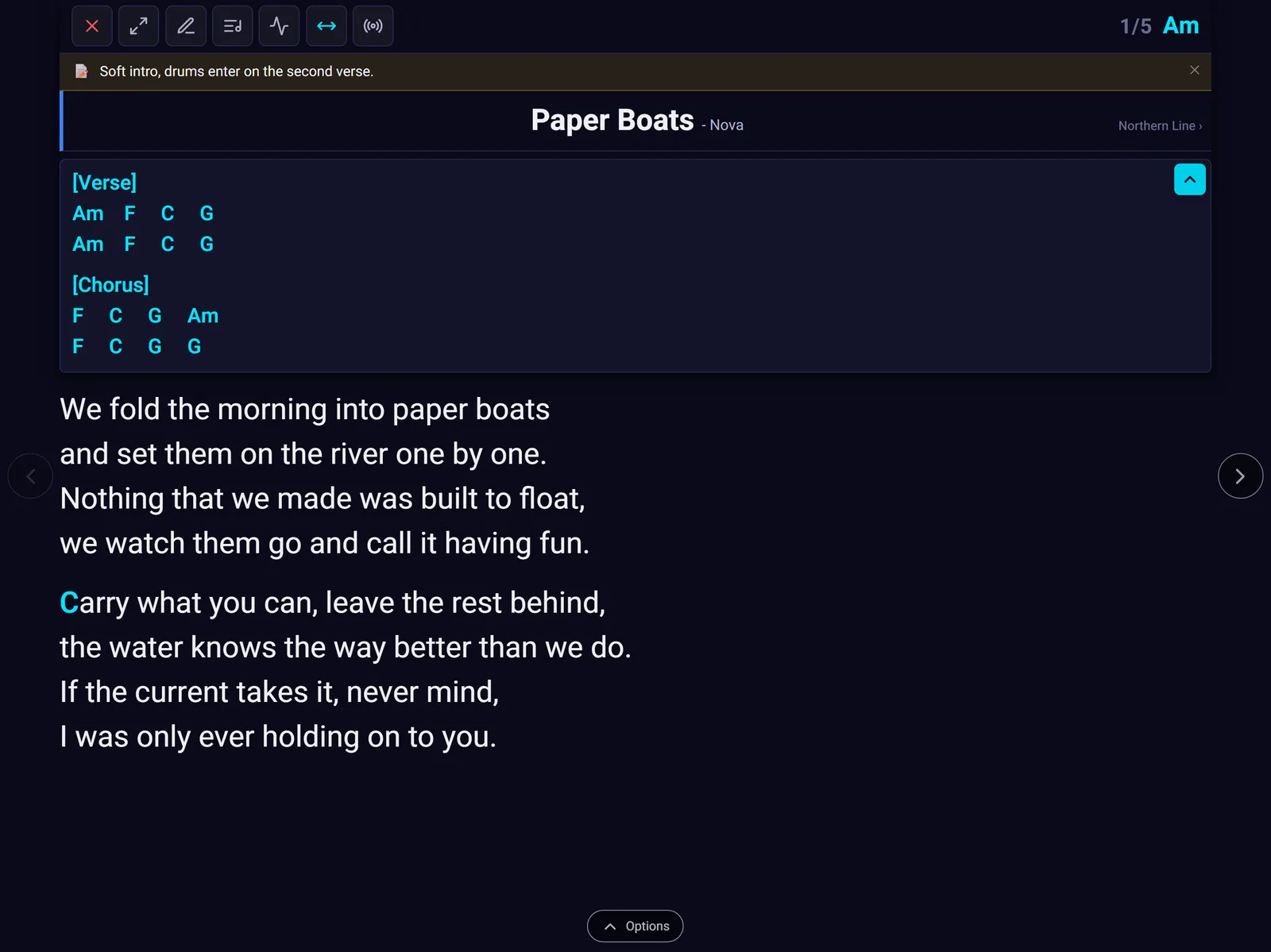 BandSharp stage mode on a tablet